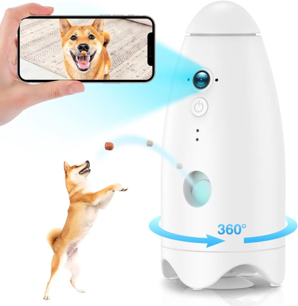ZRHI dog-camera-treat-dispenser-360°view-pet-camera-2K HD Camera with Phone app-Automatic Dog Feeder-Dog Toys-cat Camera 8X HD -Treat Dispenser
